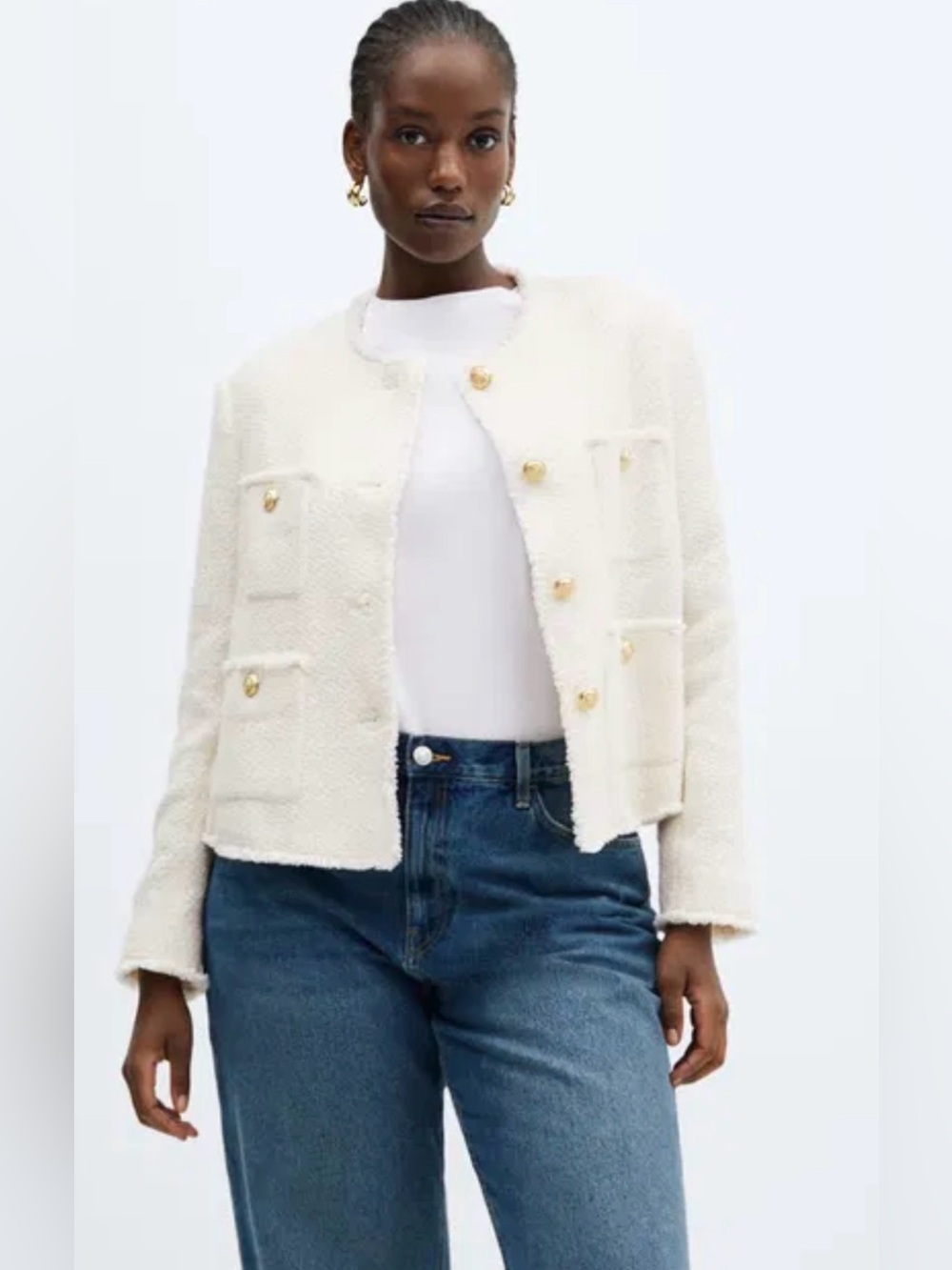 Mango NWT Tweed Fringe Jacket pit to pit 20 (mix35)